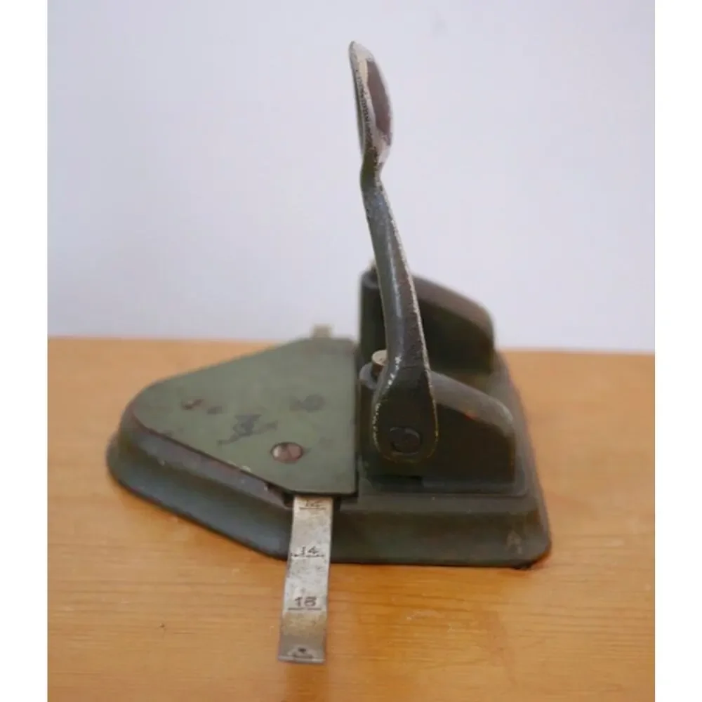 Vintage Marvel 60 Wilson Jones All Metal Industrial Era 2 Hole Paper Punch Olive